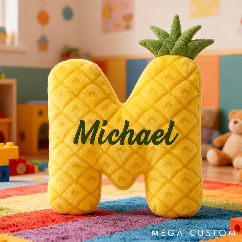 Personalized Pineapple Fruit Design Letter Pillow Initial Throw Pillow Custom Holiday Home Decor Letter Pillow for Flower Girl for Page Boy