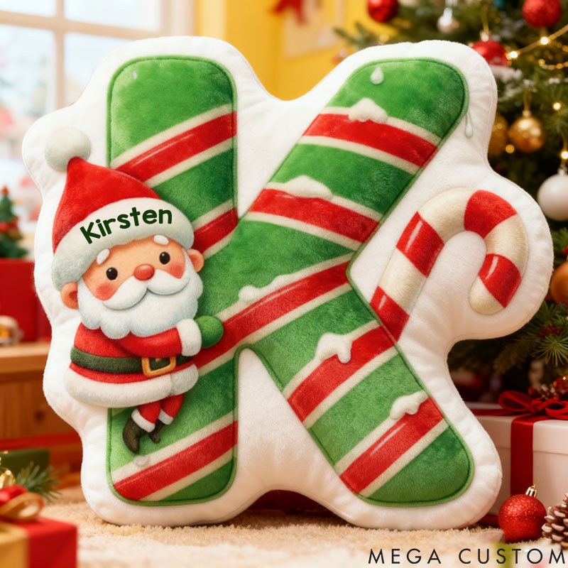 Personalized Girl friend Green Christmas Santa 26 Letters Pillow Custom Christmas Candy Graphic 3D Printed Alphabet Cushion Christmas Gift for Him Her