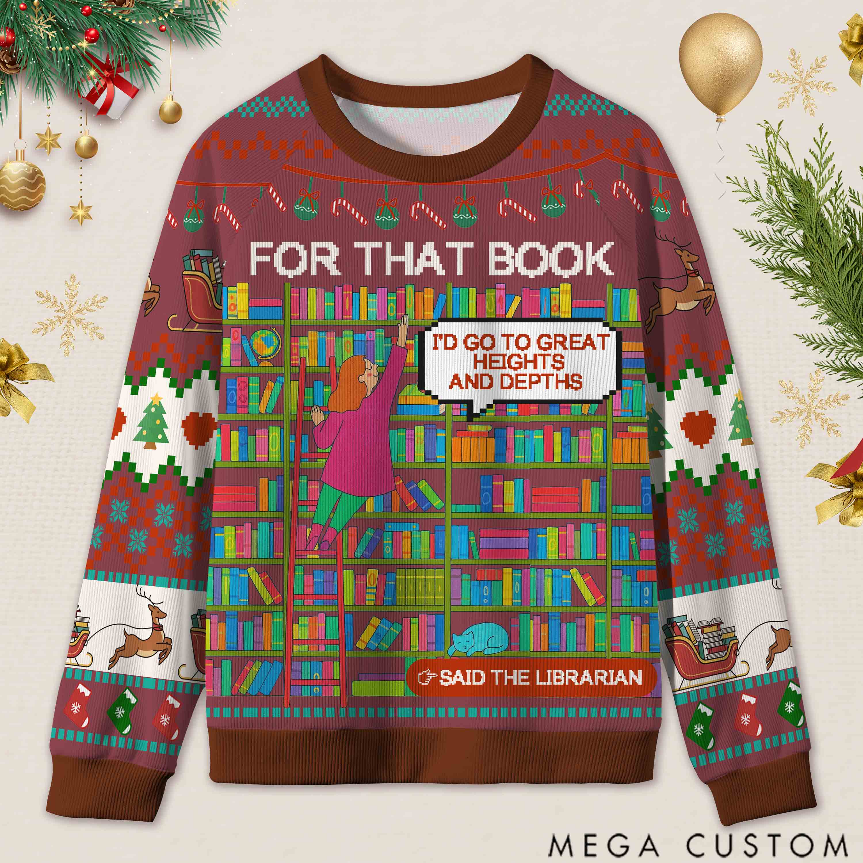Personalized Library Slogan Witty Ugly Sweater Holiday Gift for Librarians