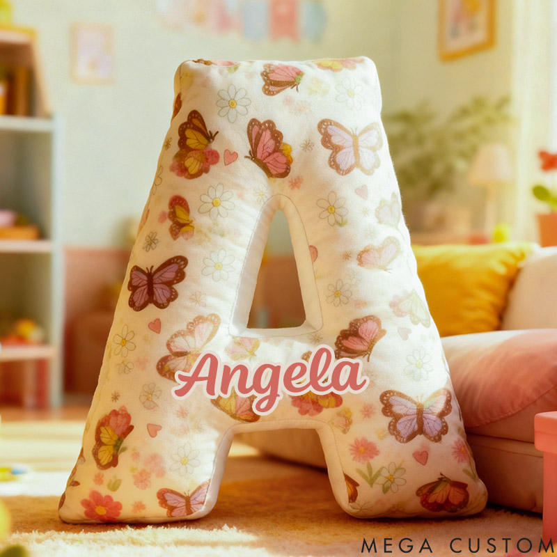 Personalized Flower Girl Butterfly Floral 26 Letters Pillow Custom Girl friend Name Graphic 3D Printed Cushion Valentines Day Christmas Gift for Her