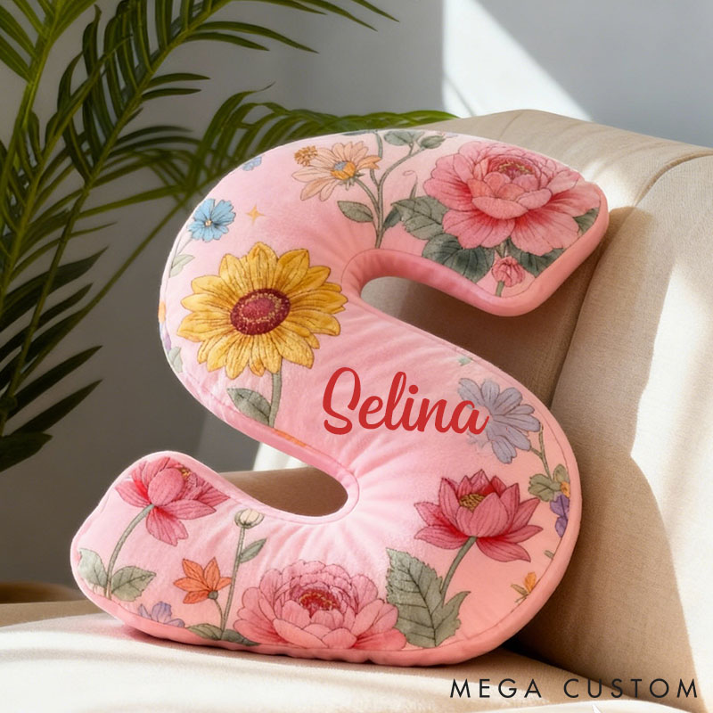 Personalized Sunflower Lotus Initial Pillow Custom Floral Letter Throw Pillow for Her Christmas Home Decor Gift Pillow