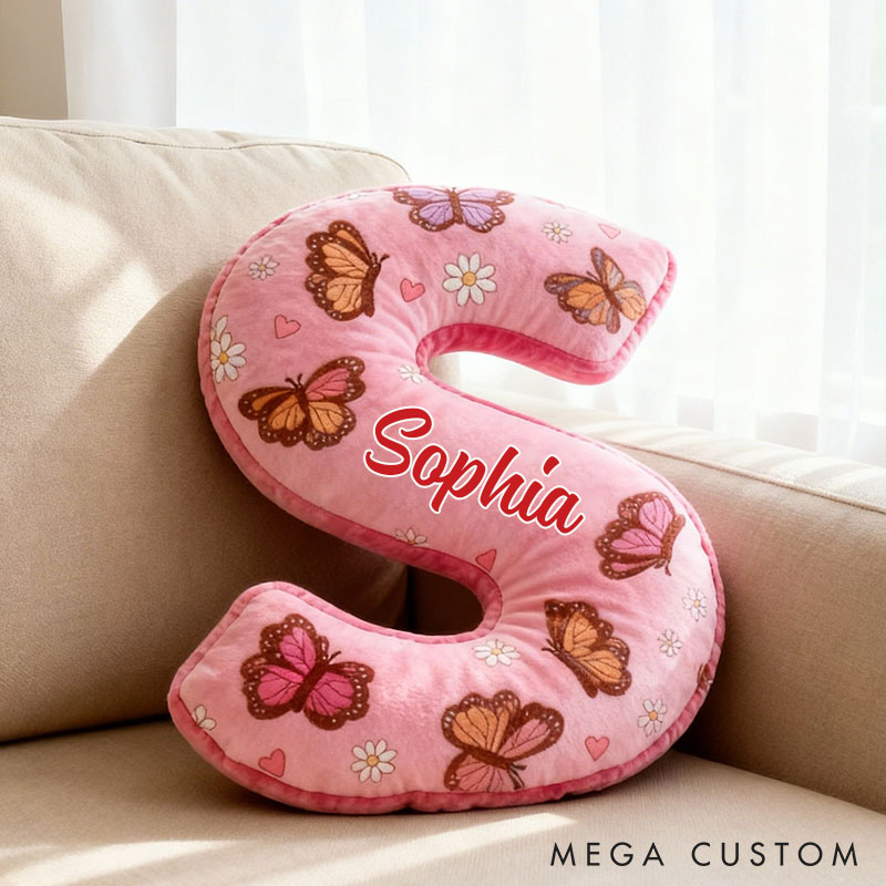 Personalized Butterfly Daisy Letter Pillow Custom Holiday Throw Pillow for Flower Girl Christmas Home Decor Gift for Her