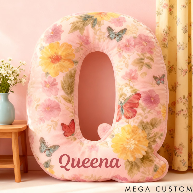 Personalized Flower Girl Oil Painting Style Butterfly Floral 26 Letters Pillow Girl friend Graphic 3D Printed Cushion Valentines Day Xmas Gift for Her