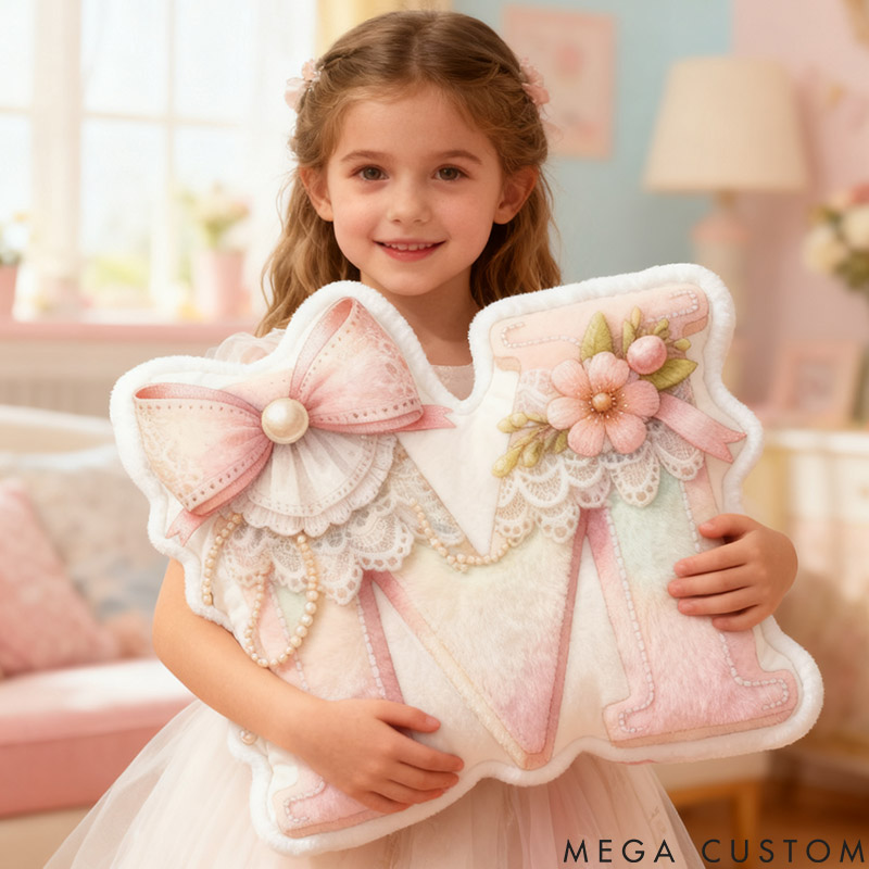 Personalized Flower Girl Lace Floral Graphic 3D Printed 26 Letters Pillow Custom Girl friend Initials Cushion Valentines Day Christmas Gift for Her
