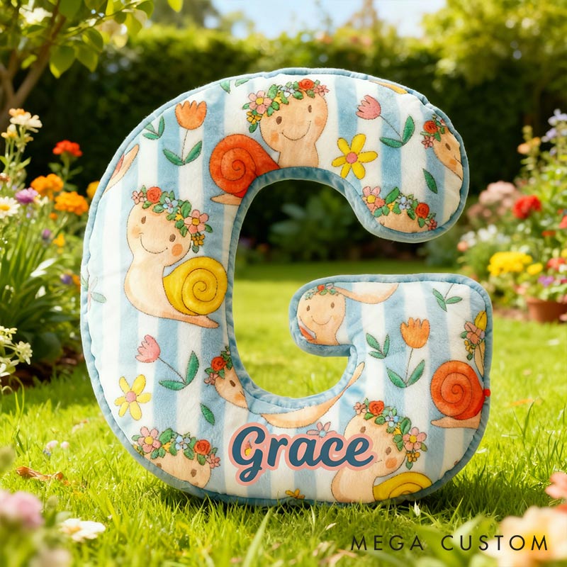 Personalized Blue Snails Flora Letter Pillow Initial Flower Throw Pillow Custom Holiday Home Decor Letter Pillow for Flower Girl for Girl friend