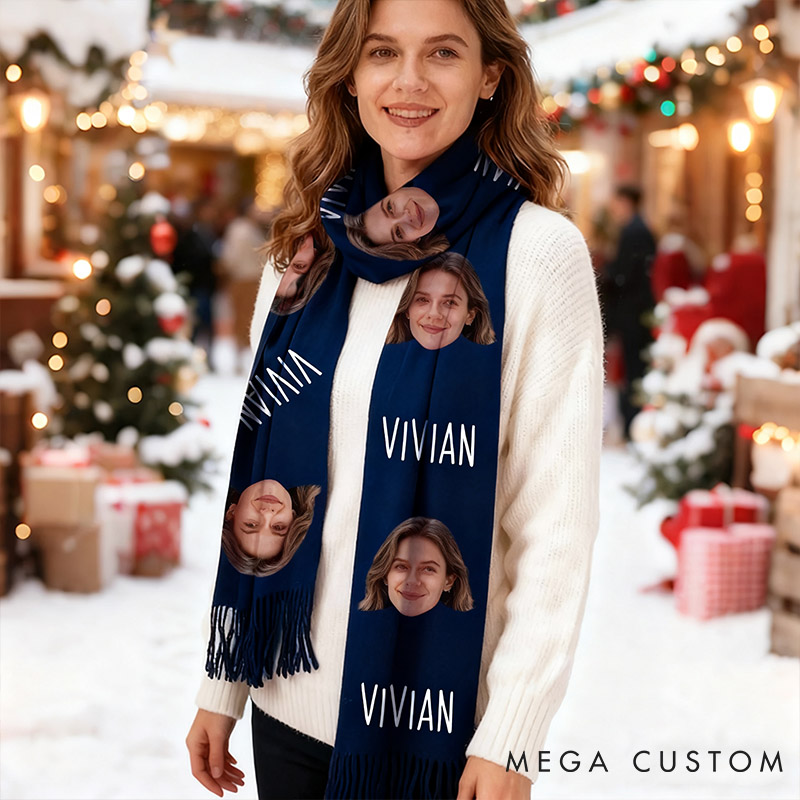 Personalized Funny Girlfriend Wife Face Photo Scarf Custom Boyfriend Husband Name Scarf with Men Women Photo Valentines Day Christmas Gift for Him Her