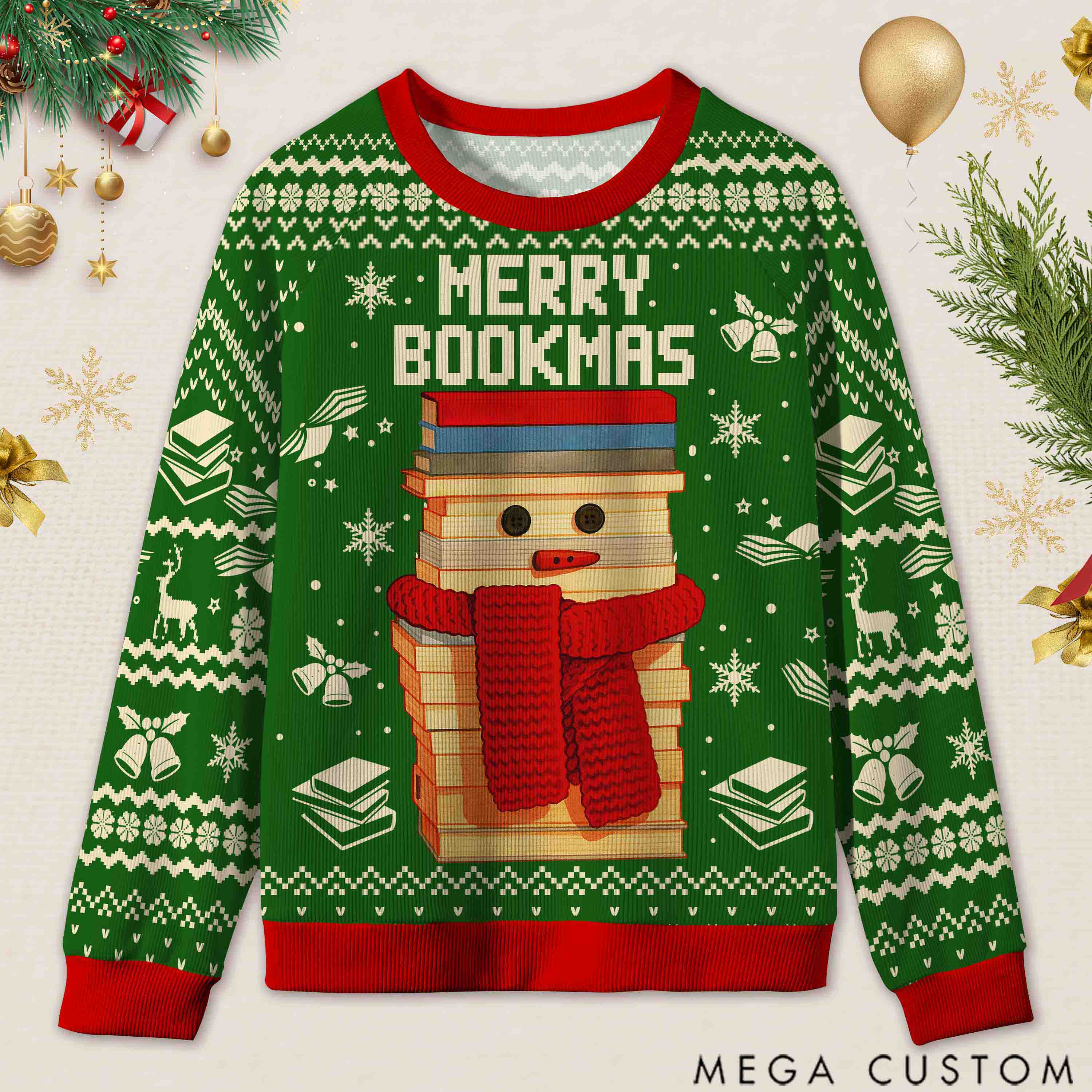 Personalized Bookish Christmas Cozy Ugly Sweater Festive Gift for Book Lovers