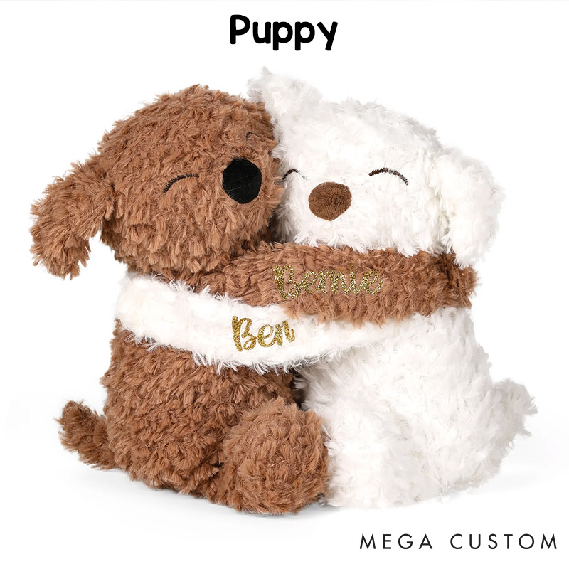 Personalized Couple Pair Hugging Doll Bear Puppy with Name Splittable Stuffed Toys Valentines Day Anniversary Gift for Couple Birthday Gift for Bestie