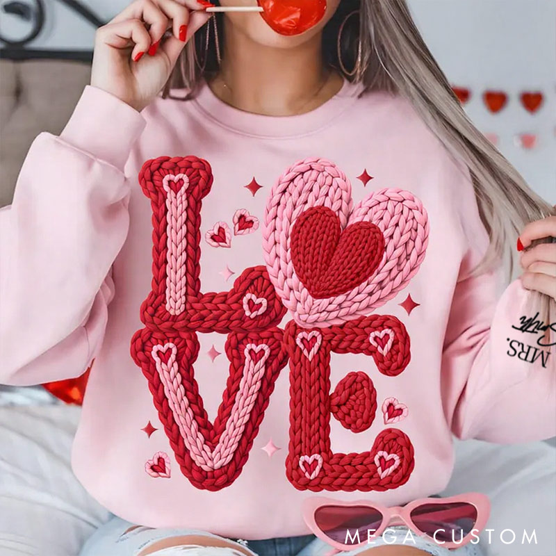 Personalized Love Knitted-style Design couple Sweatshirt Custom Names for Couple Anniversary Valentine's Gift for Wife Holiday Top Cloth for Wife
