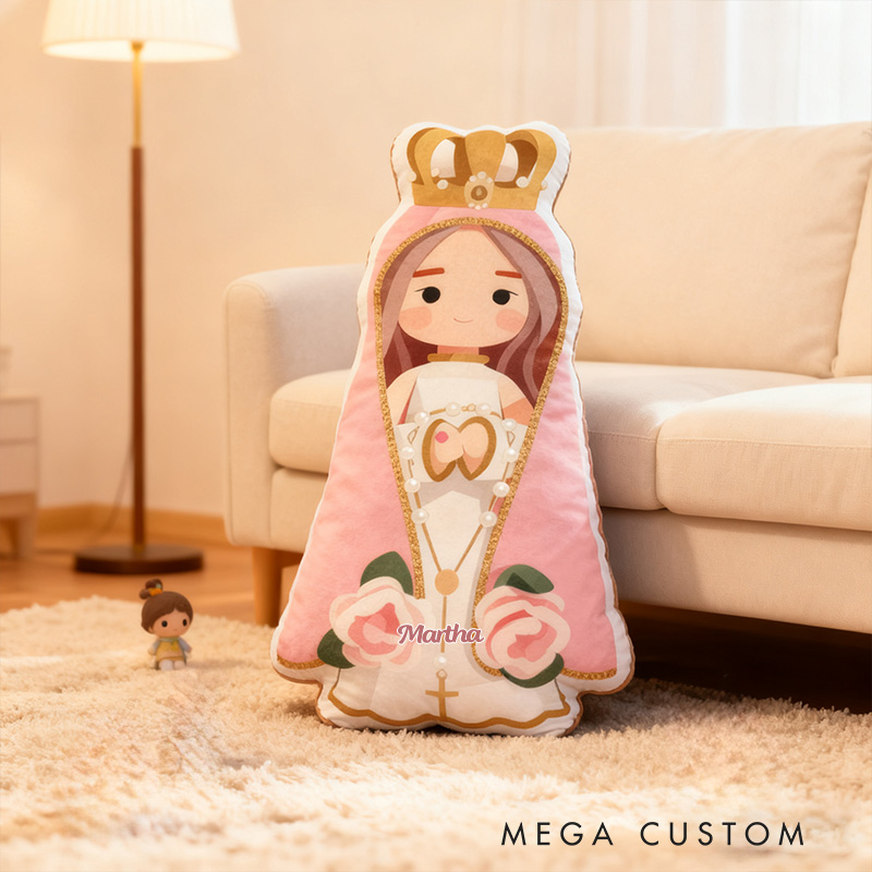 Personalized Virgin Mary Floral Pillow with Custom Name Religious Home Decor Catholic Prayer Gift for Girls Graphic 3D Print Pillow