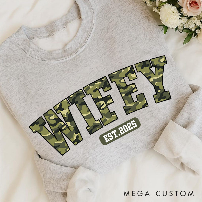 Personalized Camo Wifey Sweatshirt Custom Bold Camo Sweatshirt for Wife Valentine's Anniversary Gift for Her Couple Top Clothes