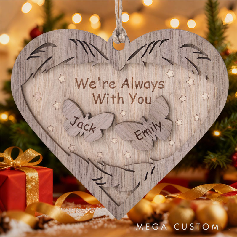Personalized Memorial Ornament Always And Forever In Our Hearts Memorial Ornament Heart Shaped Butterfly Wood Christmas Ornament Sympathy Gift