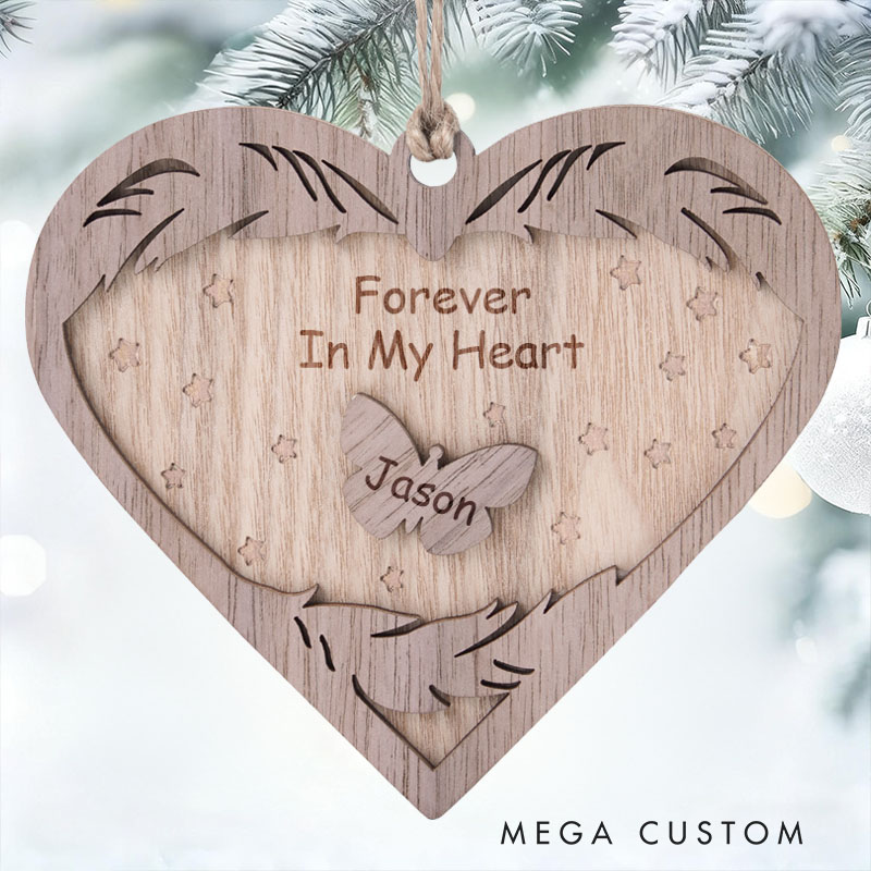 Personalized Memorial Ornament Always And Forever In Our Hearts Memorial Ornament Heart Shaped Wood Christmas Ornament Sympathy Gift
