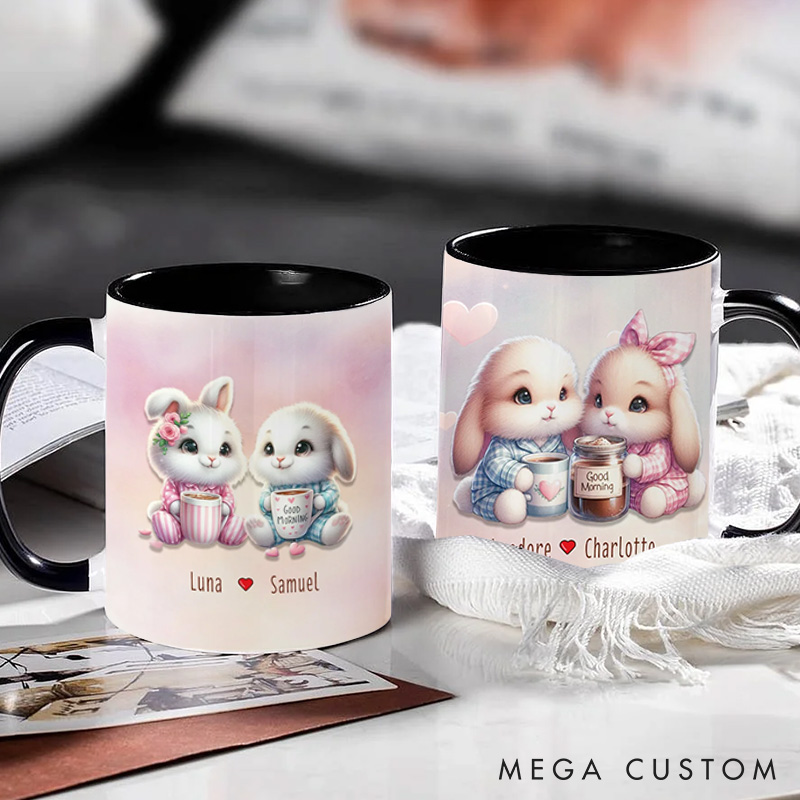 Personalized Dreamy Rabbit Couple Ceramic Mug with Names Custom Valentine's Day Anniversary Gift for Couples Couple Bunny Mug for Couple