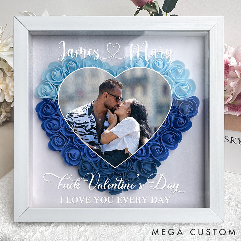 Personalized Photo Flower Shadow Box Custom F*ck Valentine's Day I Love You Every Day Romantic Photo Rose Frame for Couple