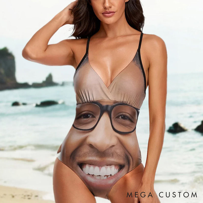 Personalized Man Face Photo One-Piece Swimsuit for Women Custom Girlfriend Wife Swimsuit Valentines Day Gift for Her Summer Vacation Beach Essential