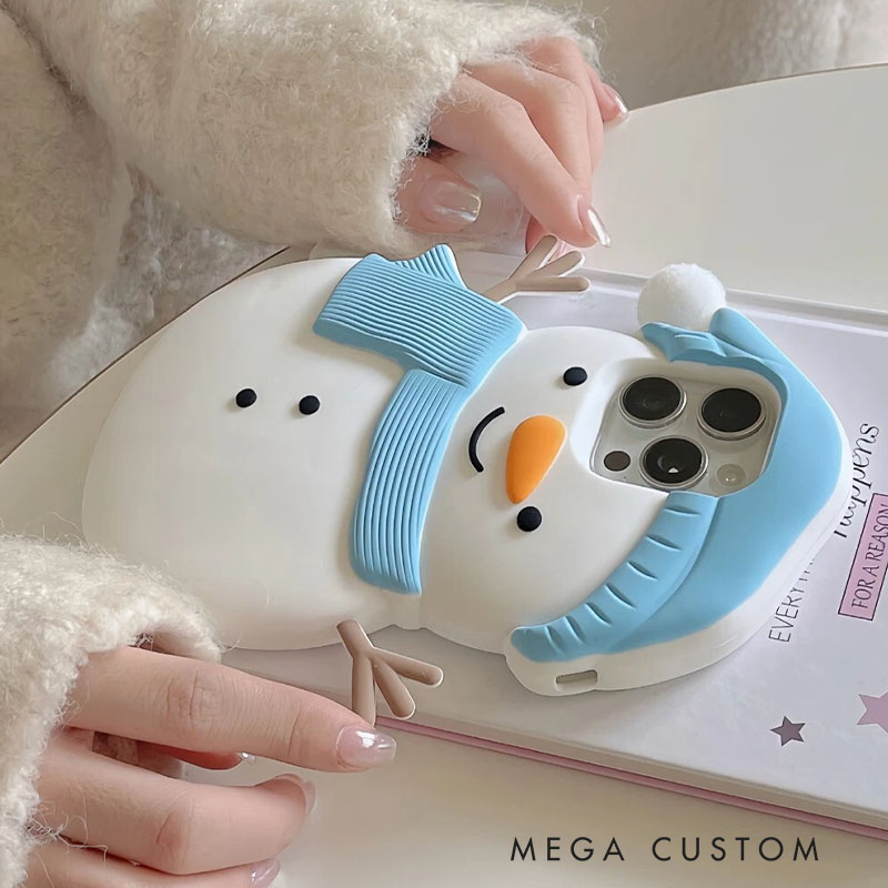Winter Snowman Blue 3D Cute For iPhone 16 15 14 13 Pro Max Silicone Phone Case Cover