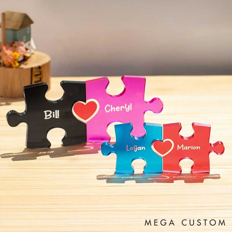 Personalized Couple Multicolor Red Heart Acrylic Puzzles Custom Name Sign Puzzle Table Decor You're My Missing Piece Puzzle Decor Valentines Day Gift