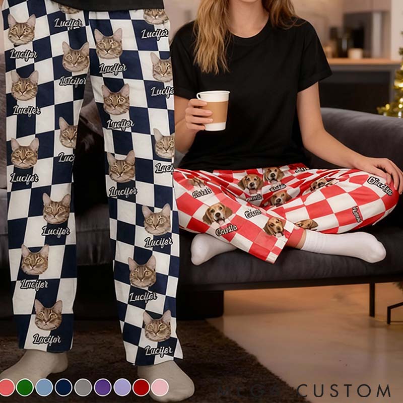Personalized Pet Lover Custom Photo Family Pet Face Cut Pants Pajamas