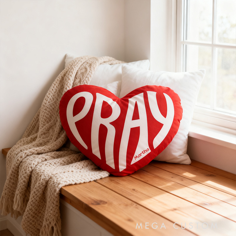 Personalized Pray Heart Pillow with Custom Name Hoom Decor Religious Christian Gift for Her Faith Gift for Family Graphic 3D Print Pillow