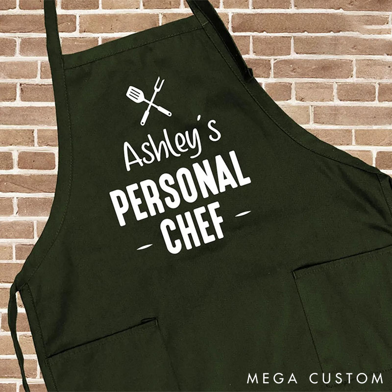 Personalized Your Name Personal Chef Grill Apron Funny Grill Apron for Couple Apron with Pocket Valentine’s Day Gift for Him Gift For Husband