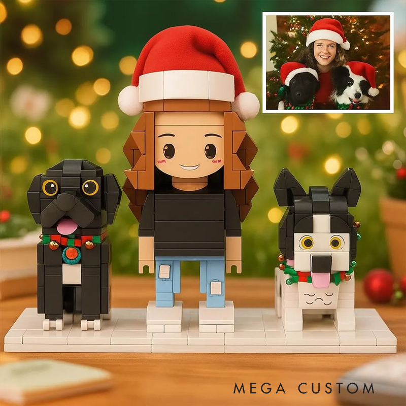 Personalized Christmas Custom Human & Dog Brick Set - Personalized Minifigure Building Blocks, Custom Photo Pet & Owner Holiday Gift