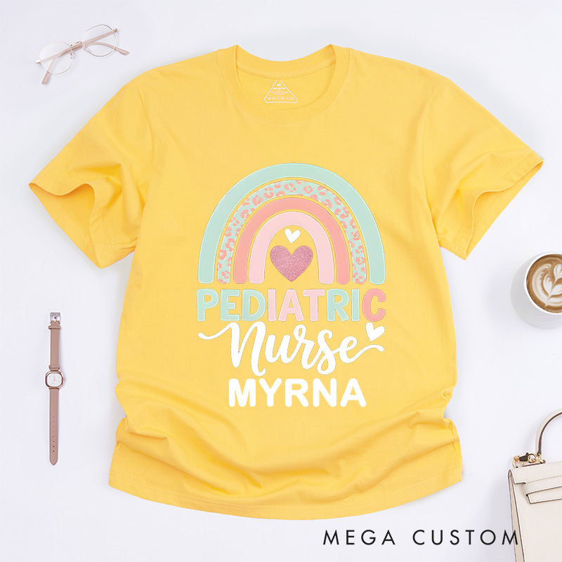 Personalized Nurse T-Shirts Pediatric Nurse Rainbow Fashion Design T-Shirts