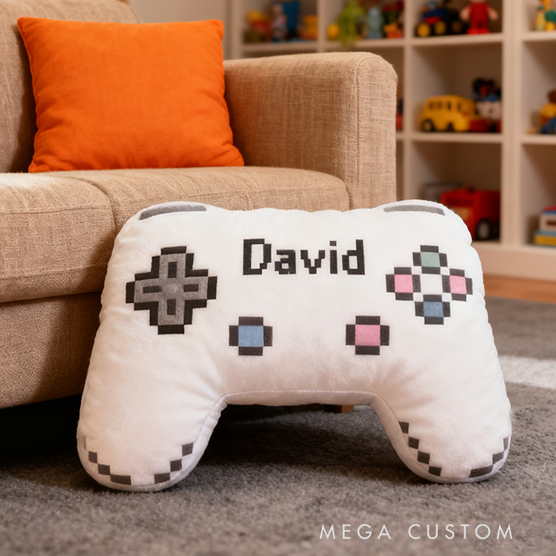 Personalized Retro White Game Controller Shaped Pillow for Game Lovers Plush Pillow Christmas Birthday Party Gift for Kids