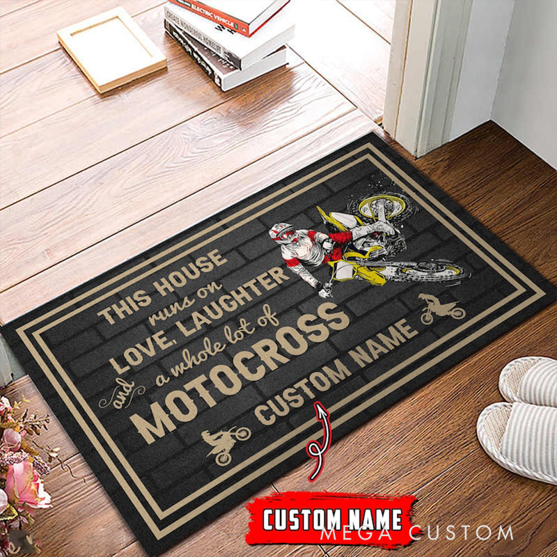 Personalized Motocross Doormat Custom Name Natural Coir Rug Gift for Dirt Bike and Motocross Lovers