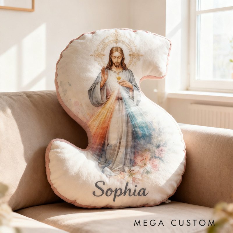 Personalized Jesus Letter Pillow with Custom Name Religious Home Decor Christian Gift Faith Prayer Gift Graphic 3D Print Pillow 