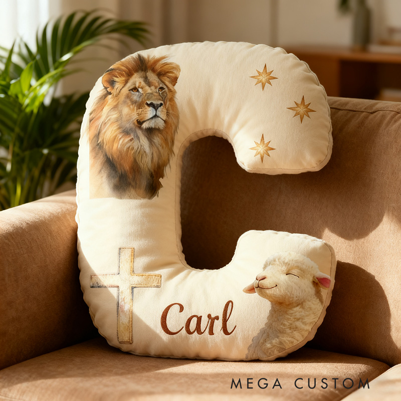 Personalized Lion and Lamb Letter Pillow with Custom Name Religious Home Decor Christian Gift Faith Gift Graphic 3D Print Pillow for Women and Men