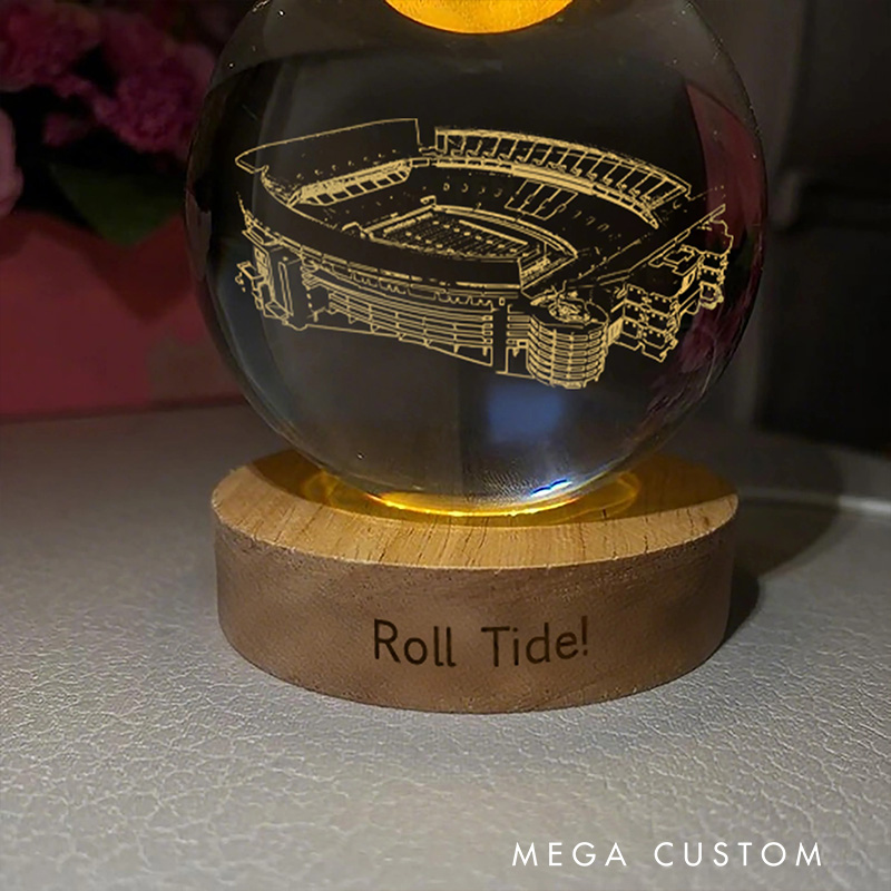 Personalized American Football Bryant-Denny Stadium 3D Spherical Crystal Lamp With Custom Text