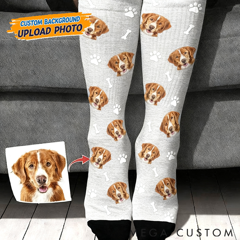 Personalized Pet Lover Custom Pet Photo and Icons Comfortable Mid-Calf Socks