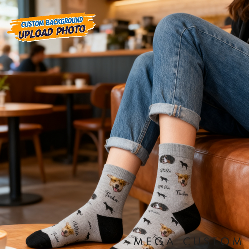 Personalized Pet Lover Custom Pet Photo Icons Comfortable Mid-Calf Socks