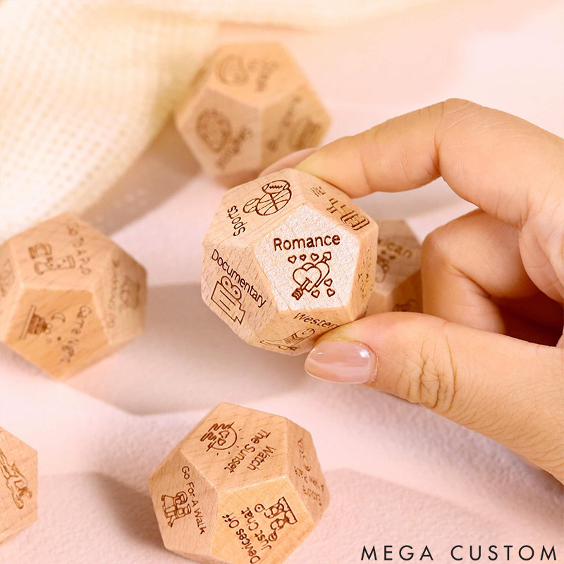 Personalized Couple Date Night Dice with Wooden Box Sexy Position Dice Valentine's Day Gift for Husband Wife Boyfriend Girlfriend Date Night Ideas