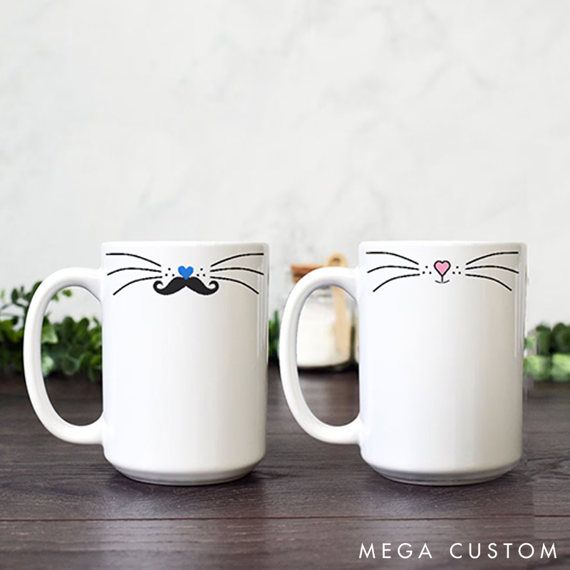 Personalized Couple Mr Mrs Cat Design Mug Custom Funny Cat Mug for Couple Valentine's Gift for Husband Wife Funny His and Hers Mugs