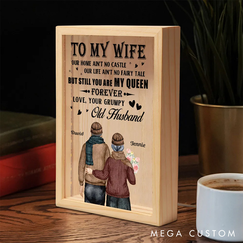 Personalized Frame Light Box Custom My Queen Forever Wooden Plaque Valentines Gift for Wife Frame Light Box for Her Anniversary Gift 