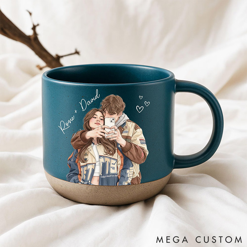 Personalized Couple Photo Art Mug Custom Photo with Names Mug Valentine's Day Gift for Couple Him Her Custom Initial Anniversary Gift for Husband  Wife