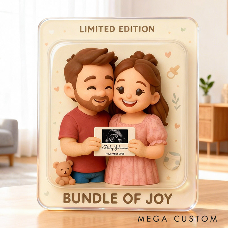 Personalized Couple Photo Figure Portrait Pregnancy Announcement Acrylic Plaque Baby Reveal Figure Toy Graphic 3D Print Plaque Baby Ultrasound Photo