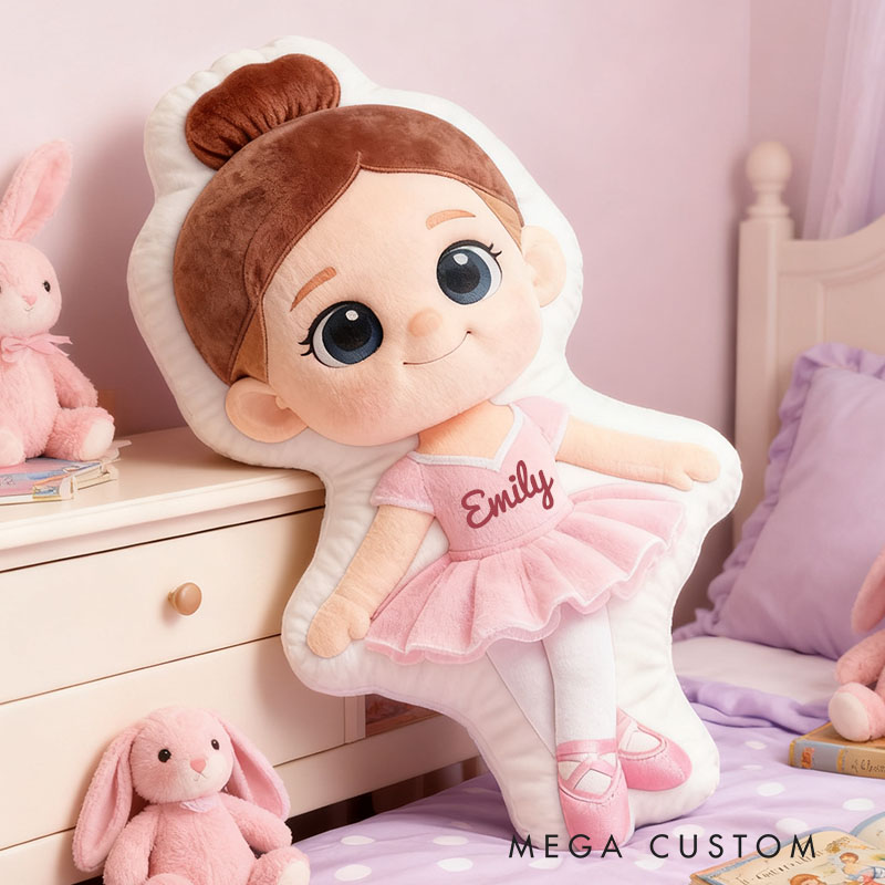 Personalized Little Ballet Dancer Pillow with Your Own Name Soft Stuffed Toy for Kids Unique Decorative Cushion for Girls' Room and Dance Studio
