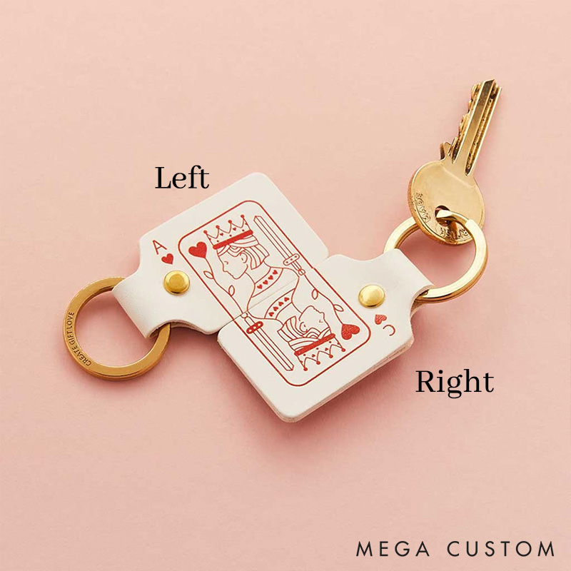 Personalised Playing Card Leather Keyring Set Custom Valentine’s Day Matching Gift for Him Her King Queen of Hearts Anniversary Gift Keychain
