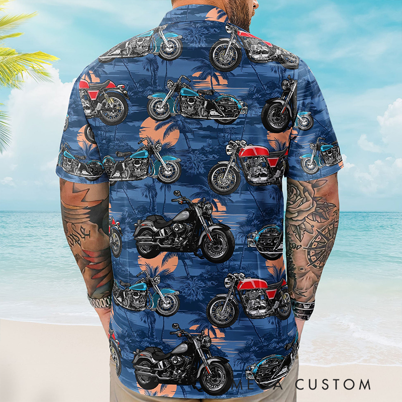 Personalized Vintage Motorcycle Photo Hawaiian Shirt Personalized Biker Shirt for Riders and Motorbike Lovers