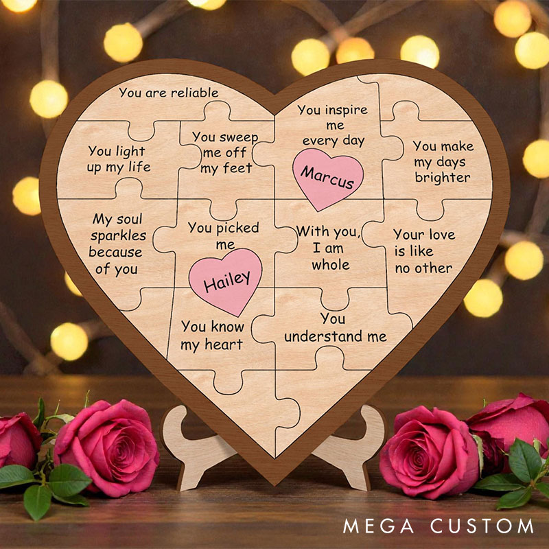 Personalized Heart Puzzle Sign Custom Couple Name Puzzle Pieces 11 Reasons for Love You Puzzle Frame Couple Anniversary Valentine's Gift