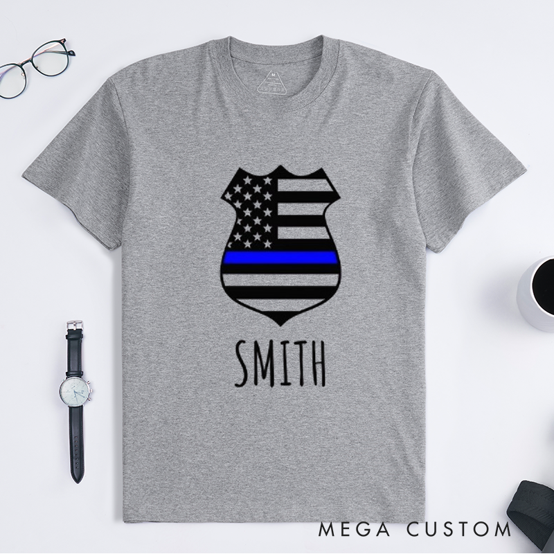 Personalized Police Thin Blue Line Badge Design Gift for Police Officer T-Shirt