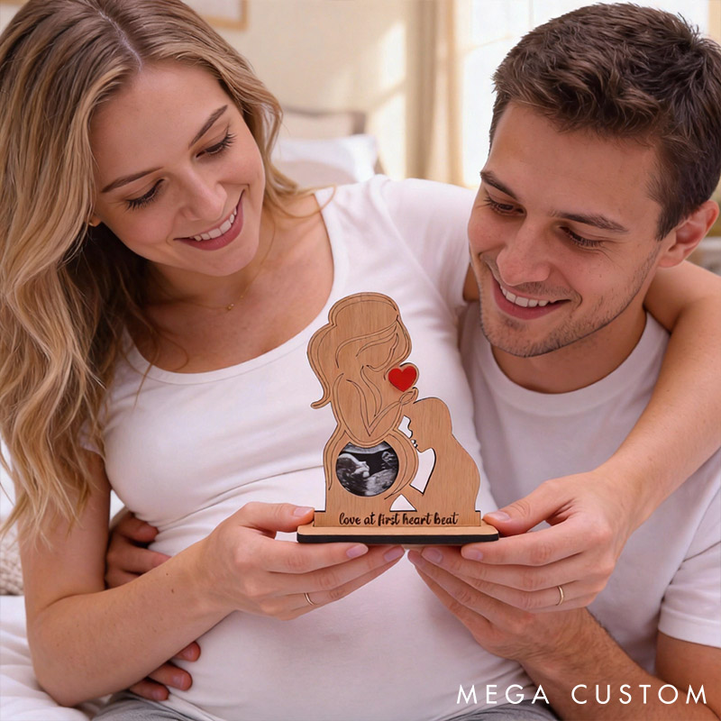 Personalized Couple Pregnancy Announcement Wood Sign Custom Baby Ultrasound Photo Table Decor Baby Reveal Sign for Expectant Parent Mom-Dad To Be Gift