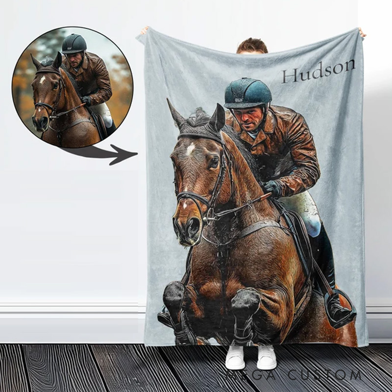 Personalized Riding Blanket Equestrian Horse Photo Custom Keepsake Blanket for Horse Enthusiast Family Blanket for Riding Lovers Equestrian Lovers