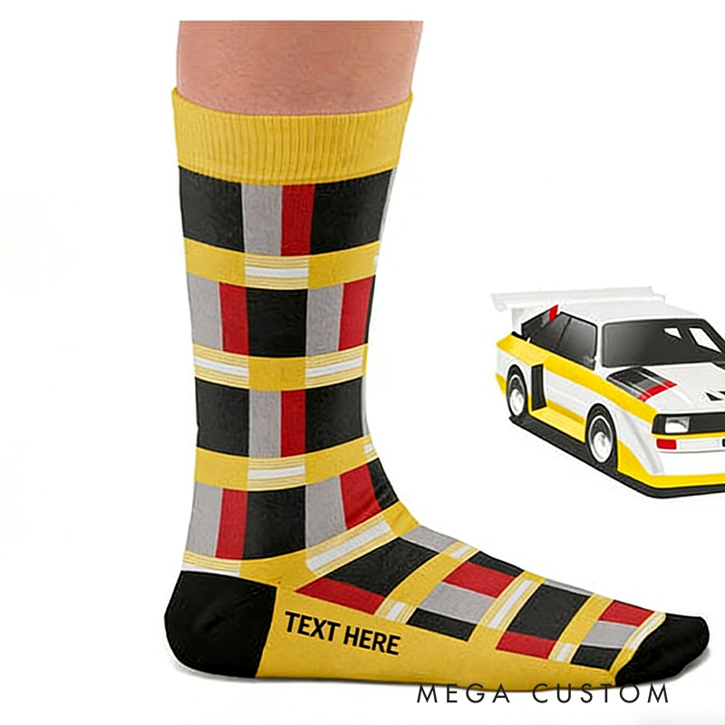 Personalized Racing Car Socks Custom Text  Design Gift for Race Drivers and Car Lovers 