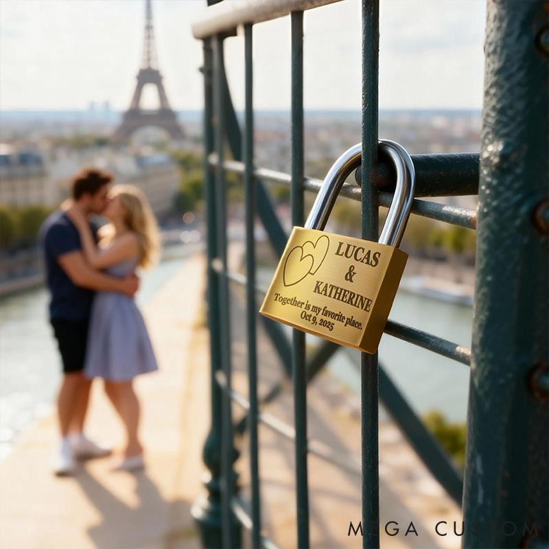 Personalized Couple Ring Heart Brass Love Padlock with Name and Text Valentine's Day Brass Padlock for Him Her Wedding Engagement Anniversary Gift
