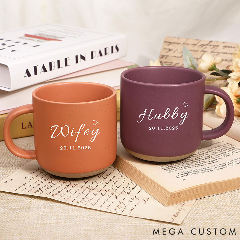 Personalized Wifey Hubby Printed Couple Pottery Mug Valentine's Day Gift for Couple Him Her Wedding Gift Anniversary Gift for Husband  Wife