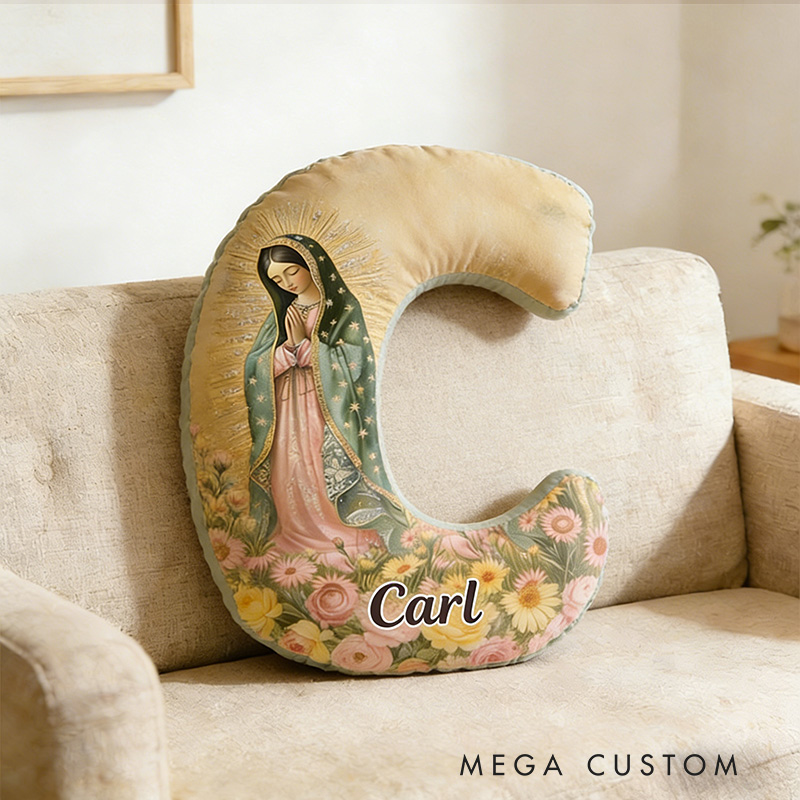 Personalized Our Lady of Guadalupe Letter Pillow with Custom Name Religious Home Decor Catholic Gift for Women Graphic 3D Print Pillow